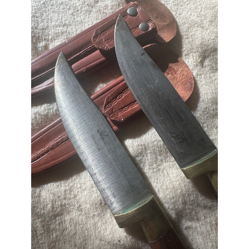 Vintage Knives Restaurant La Cabana From Argentina set 2. Wood. Leather heavy